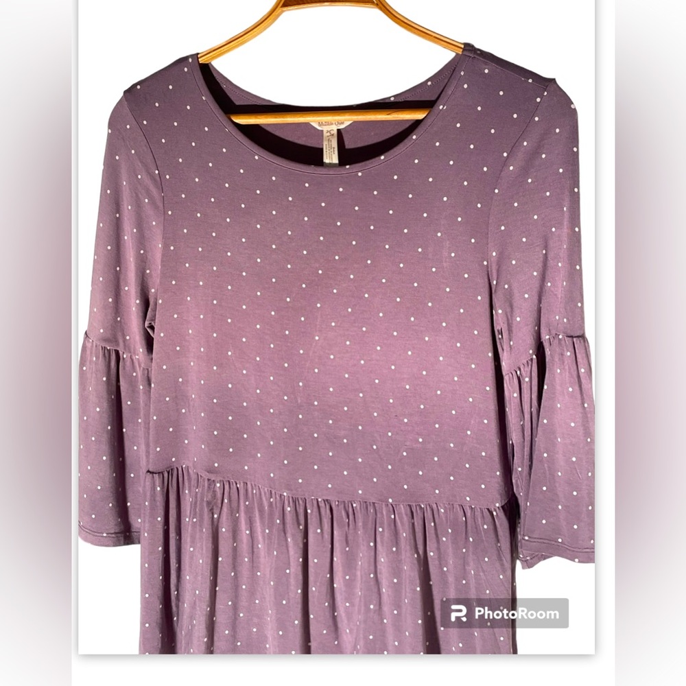 Matilda Jane Womens Purple Polka Dot 3/4 Sleeve Babydoll Top size SMALL